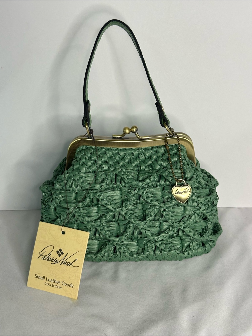 Patricia Nash Mini Laureana Chain Crossbody Scalloped Raffia Basil - Picture 2 of 6